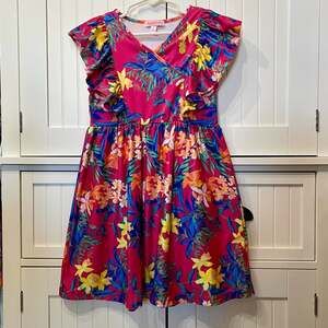 Tommy Bahama Girls Tropical Floral Ruffle V-Neck Dress